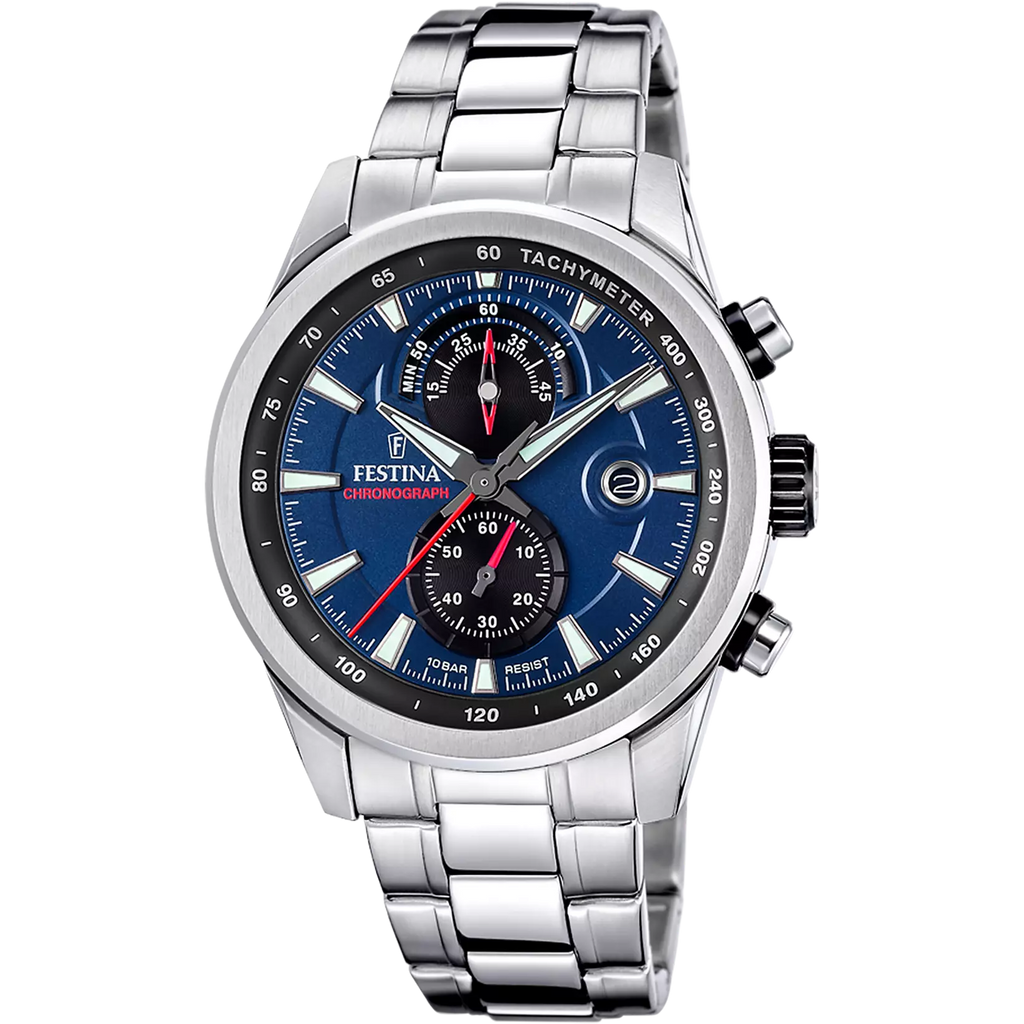 FESTINA HERREN UHR TIMELESS CHRONOGRAPH F20694/5 BLAU EDELSTAHL ARMBAND
